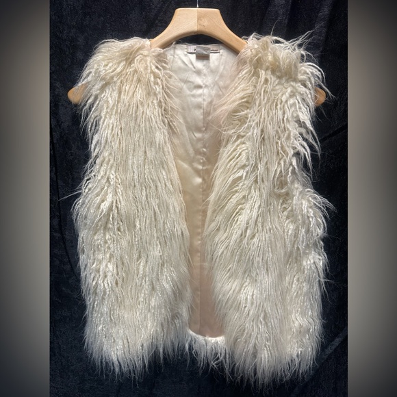 Jackets & Blazers - Cream Faux Mongolian Fur Shag Vest